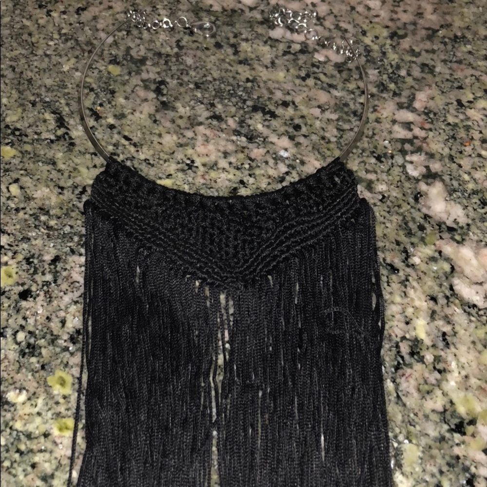 Black long tassel necklace